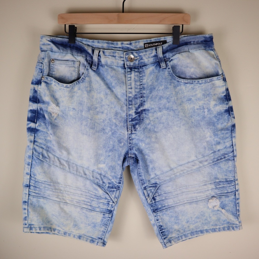 Southpole‎ Slim Acid Wash Denim Biker Shorts Jorts Size 36 Waist 37" Inseam 12"